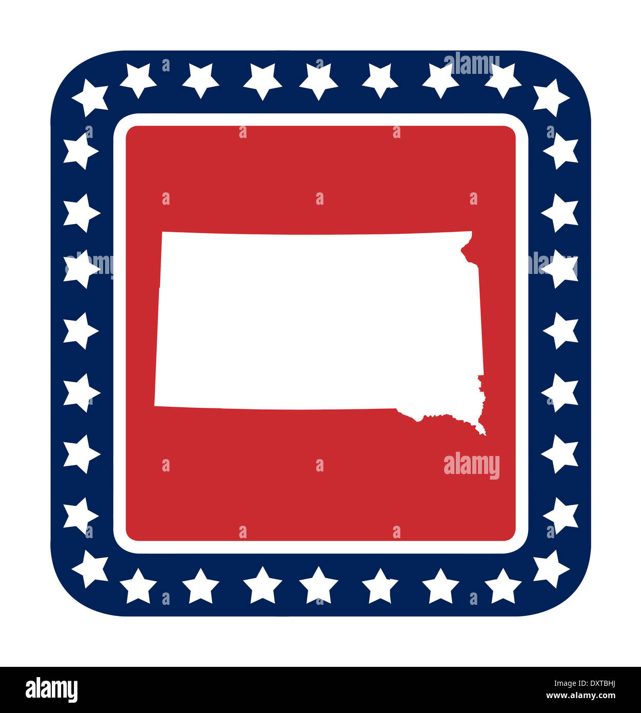 South Dakota state button on American flag in flat web design style, isolated on white background. Stock Photo