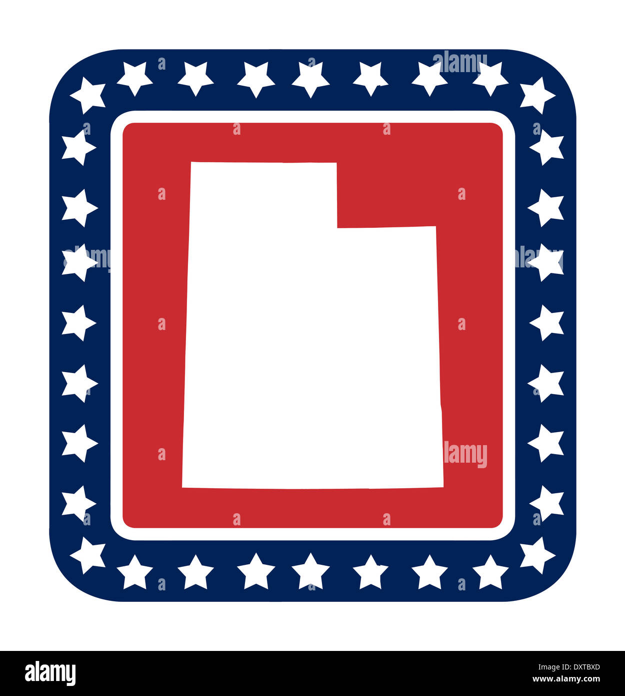 Utah state button on American flag in flat web design style, isolated on white background. Stock Photo