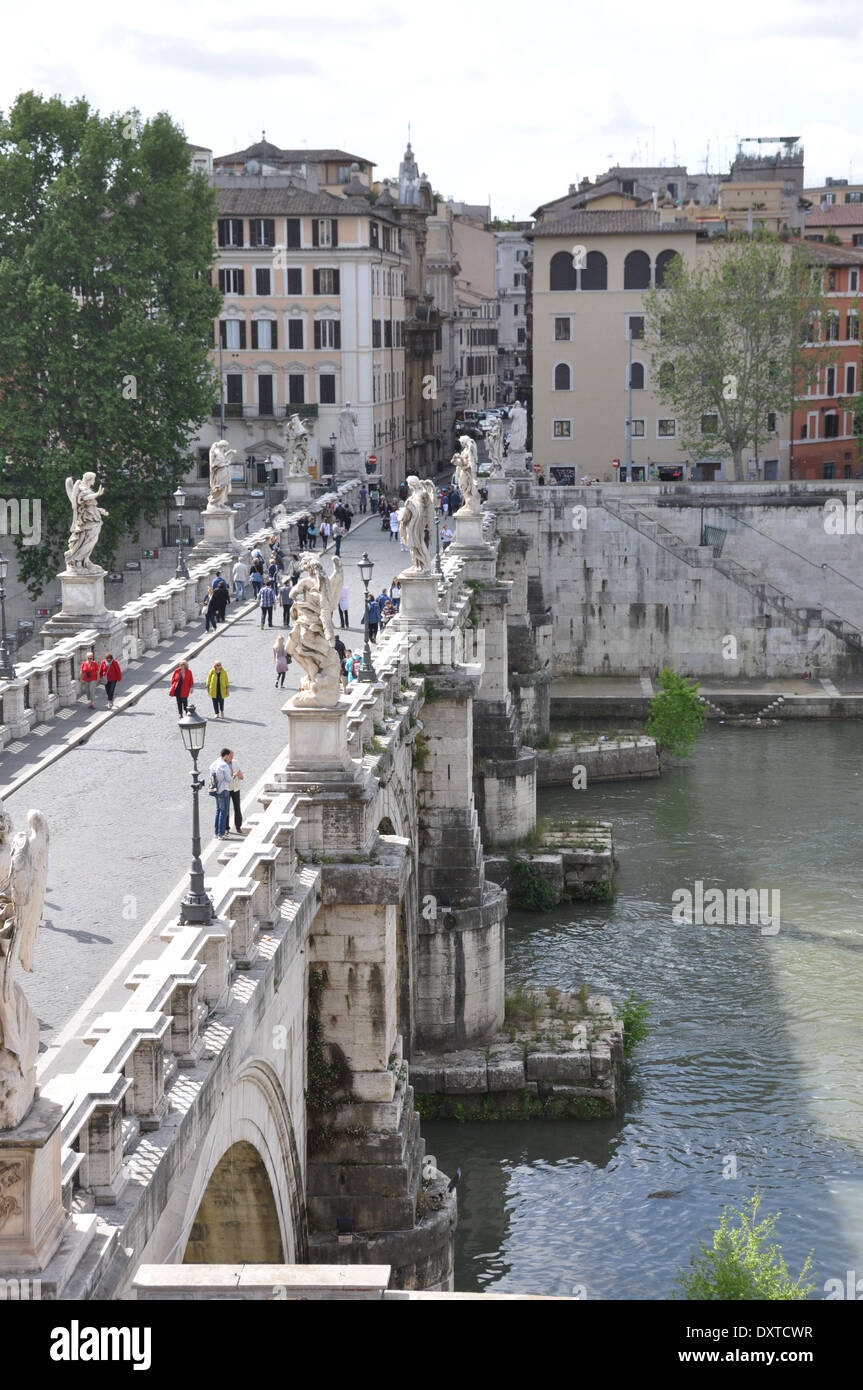 View of St Angelo Bridge from Castel Sant'Angelo Stock Photo