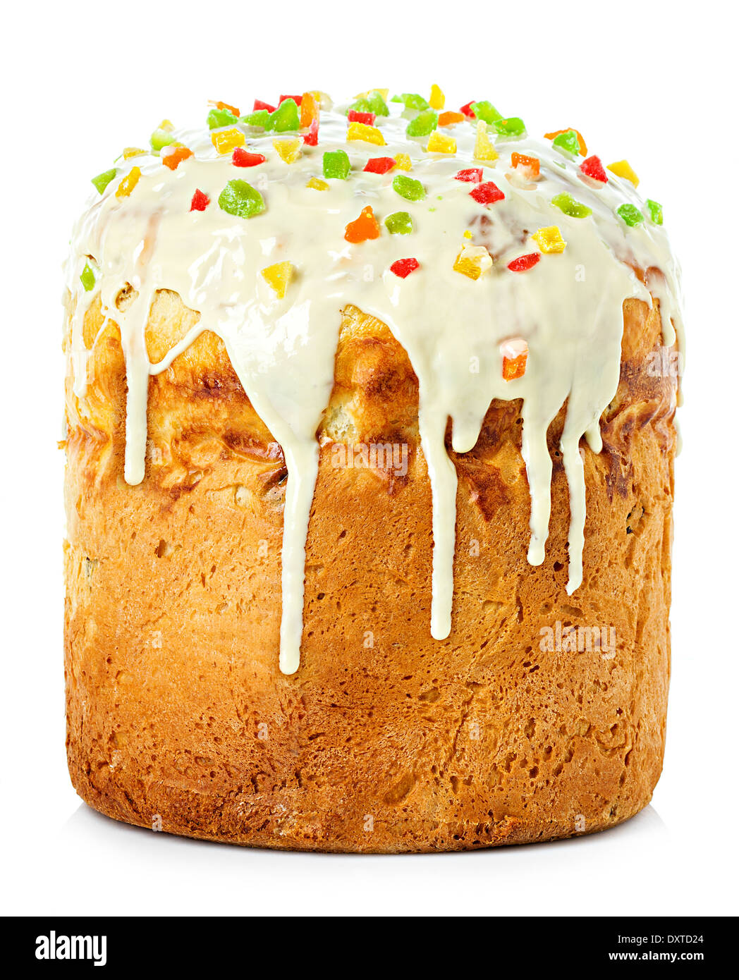 Easter cake with glace icing on white background Stock Photo