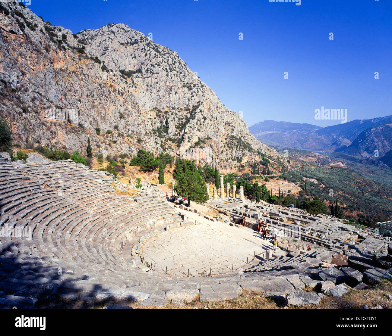 the Temple of Apollo and theatre ruins at ancient Delphi Sterea Ellada Greece Stock Photo