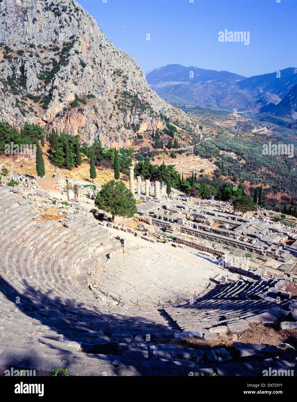 the Temple of Apollo and theatre ruins at ancient Delphi Sterea Ellada Greece Stock Photo