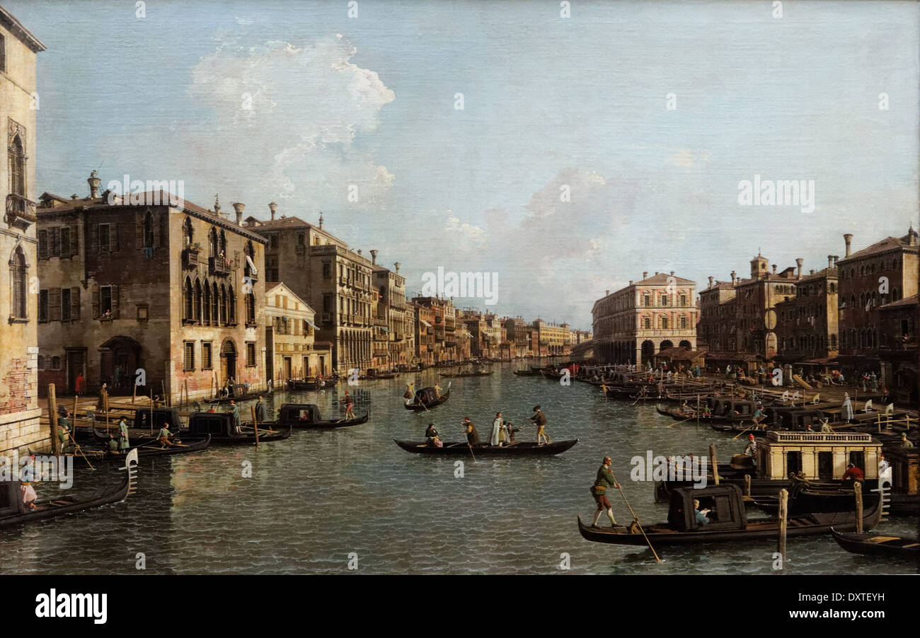 Canaletto - The Grand Canal facing in a southeasterly direction to the Rialto Bridge - 1758 - XVIII th Century - Italian School Stock Photo