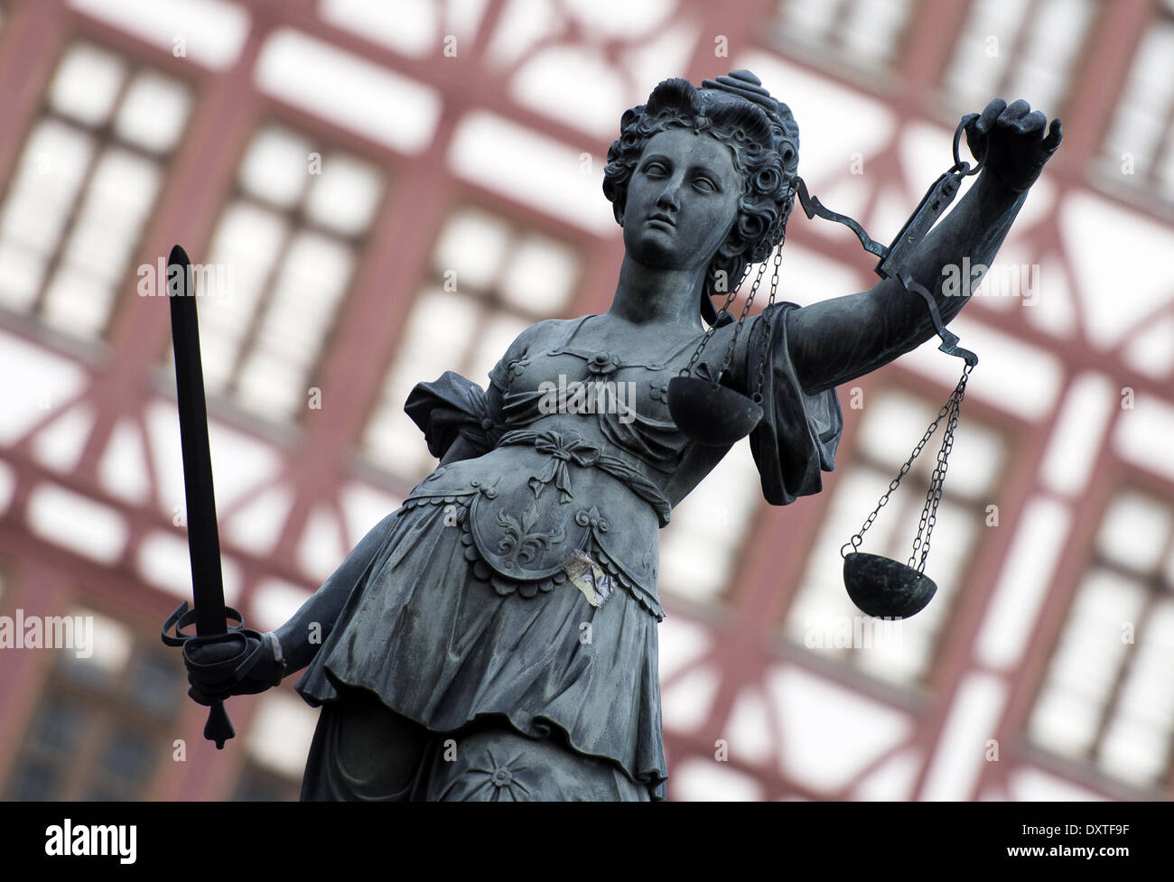 Frankfurt, Germany. 20th Mar, 2014. A statue of Lady Justice, the Roman goddess of Justice, is seen in Frankfurt, Germany, 20 March 2014. © dpa/Alamy Live News Stock Photo