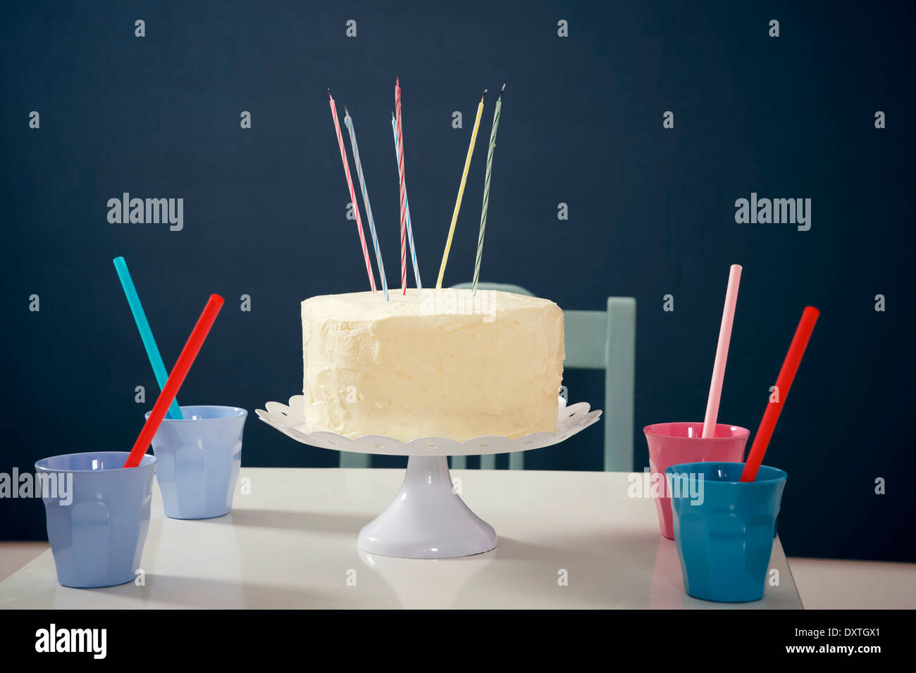 Birthday party, cake and burning candles, Munich, Bavaria, Germany