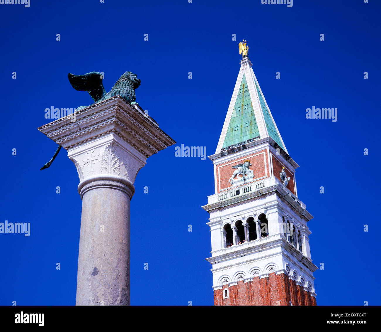 Campanile and Lion of San Marco Venice Italy Stock Photo