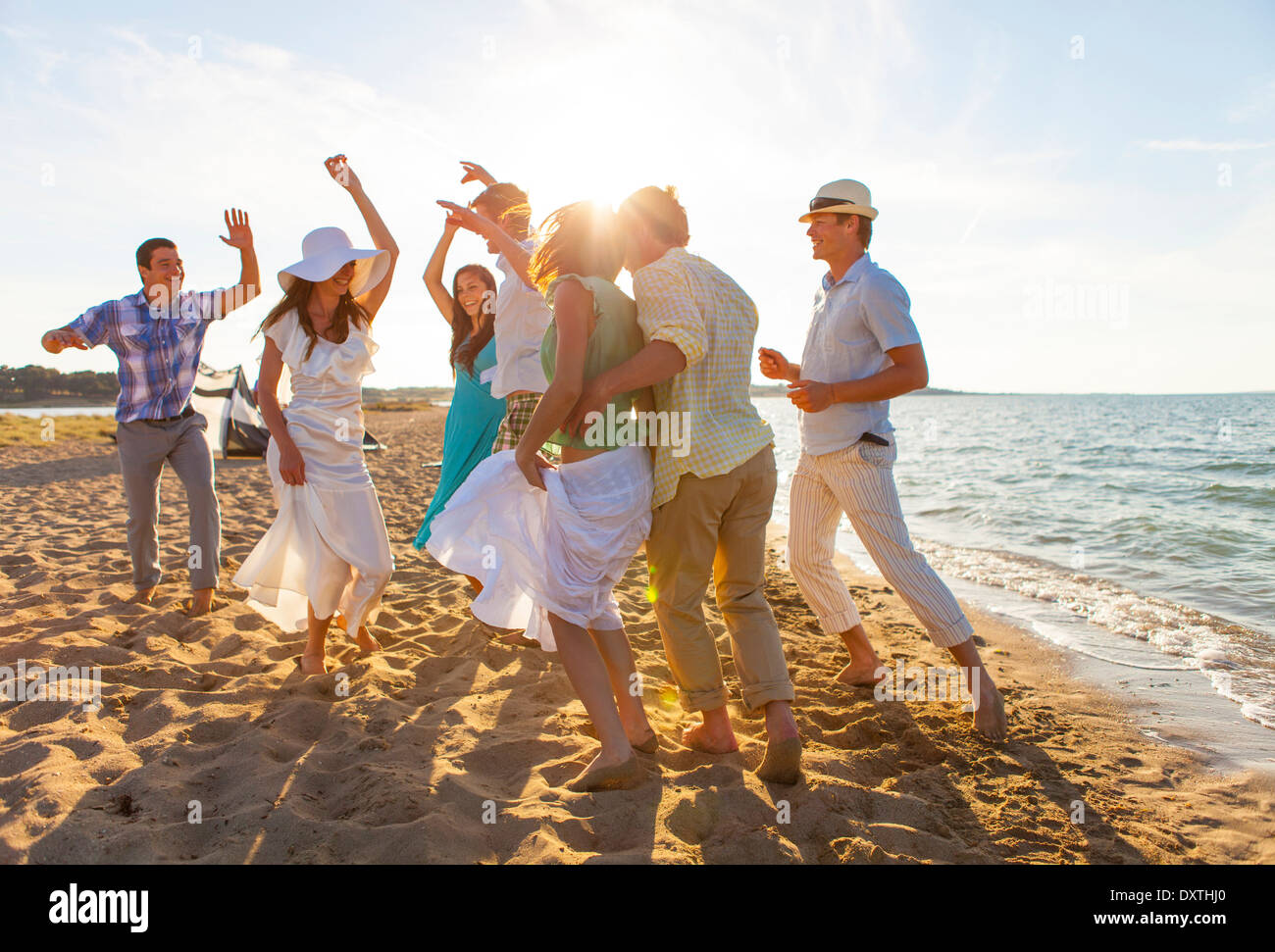 Bride and groom dancing on the beach, Dalmatia, Croatia Stock Photo