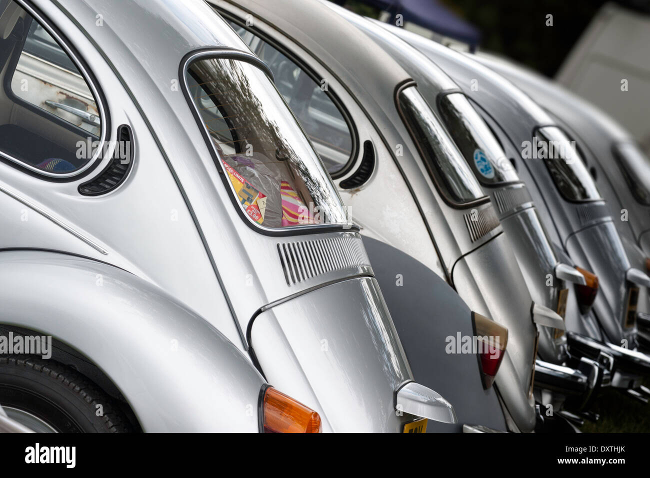 Silver Volkswagen Beetle engine bays. Stock Photo