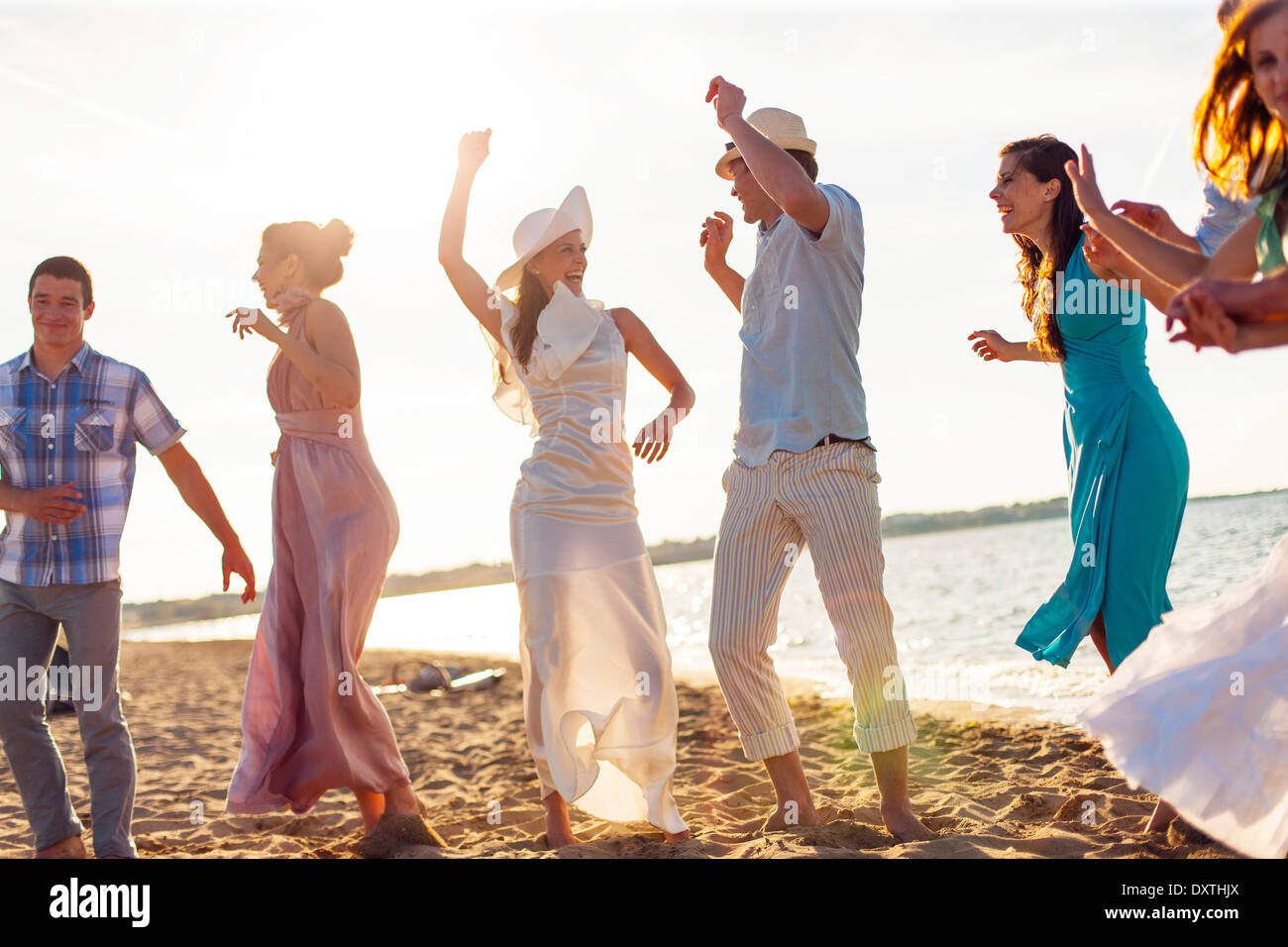 Bride and groom dancing on the beach, Dalmatia, Croatia Stock Photo