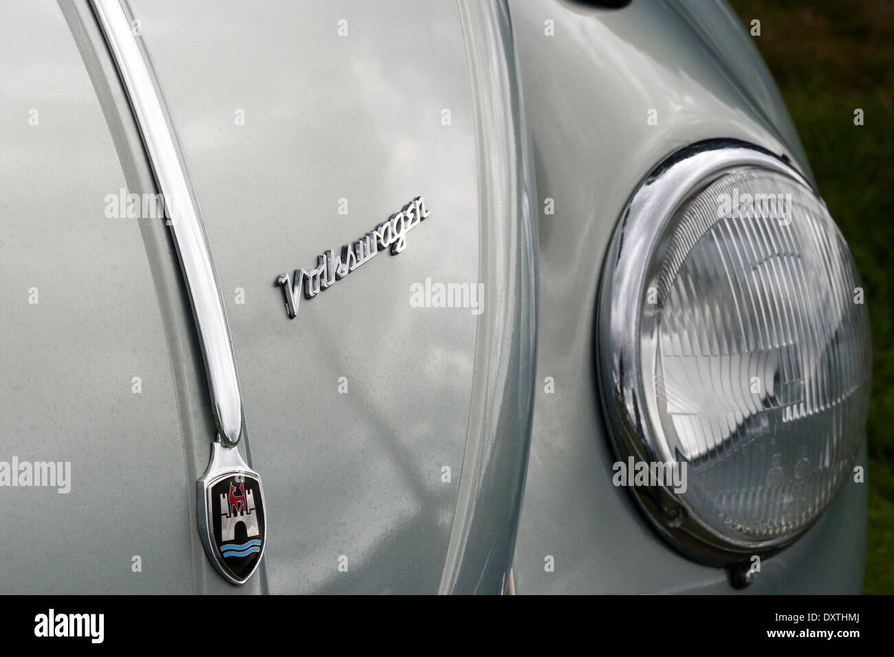 Volkswagen Beetle headlight and bonnet detail. Stock Photo