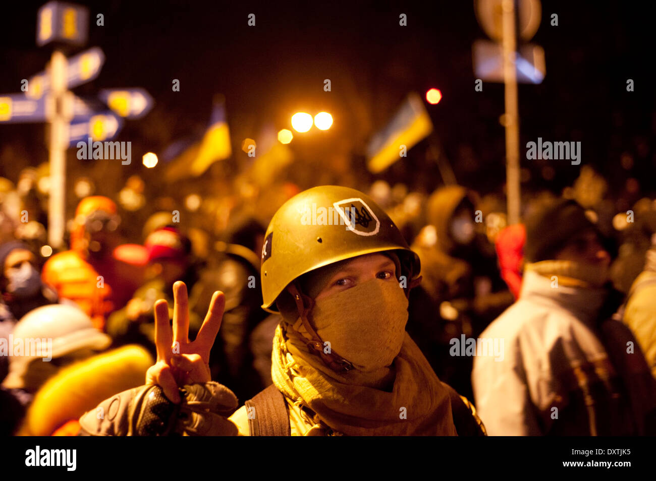 Unidentified man taking part in anti - goverment protests in Kiev, Ukraine. Stock Photo