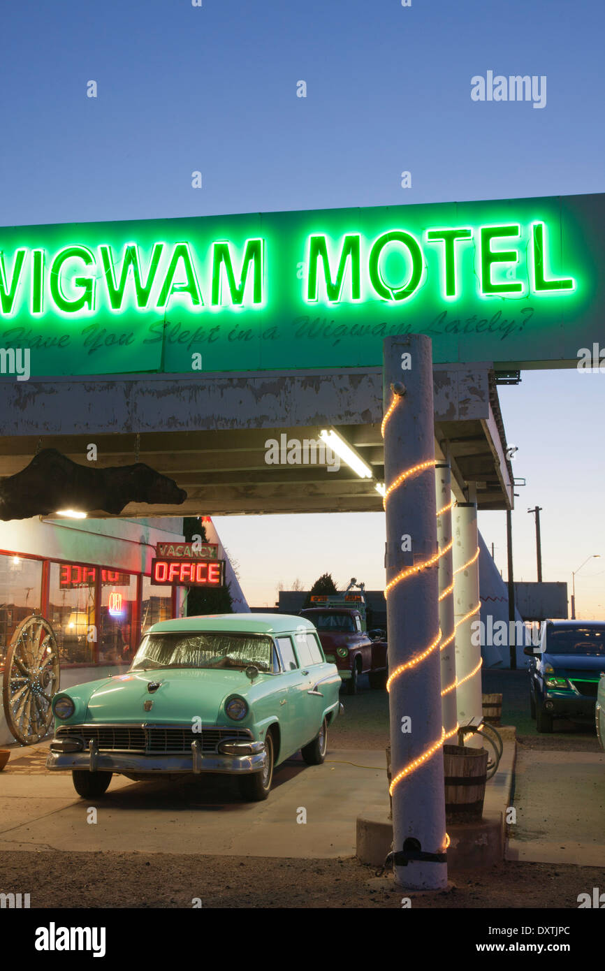 Wigwam motel, Holbrook, Arizona, at dusk. Stock Photo