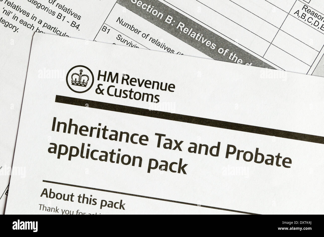HM Revenue & Customs Inheritance Tax and Probate application pack. Stock Photo