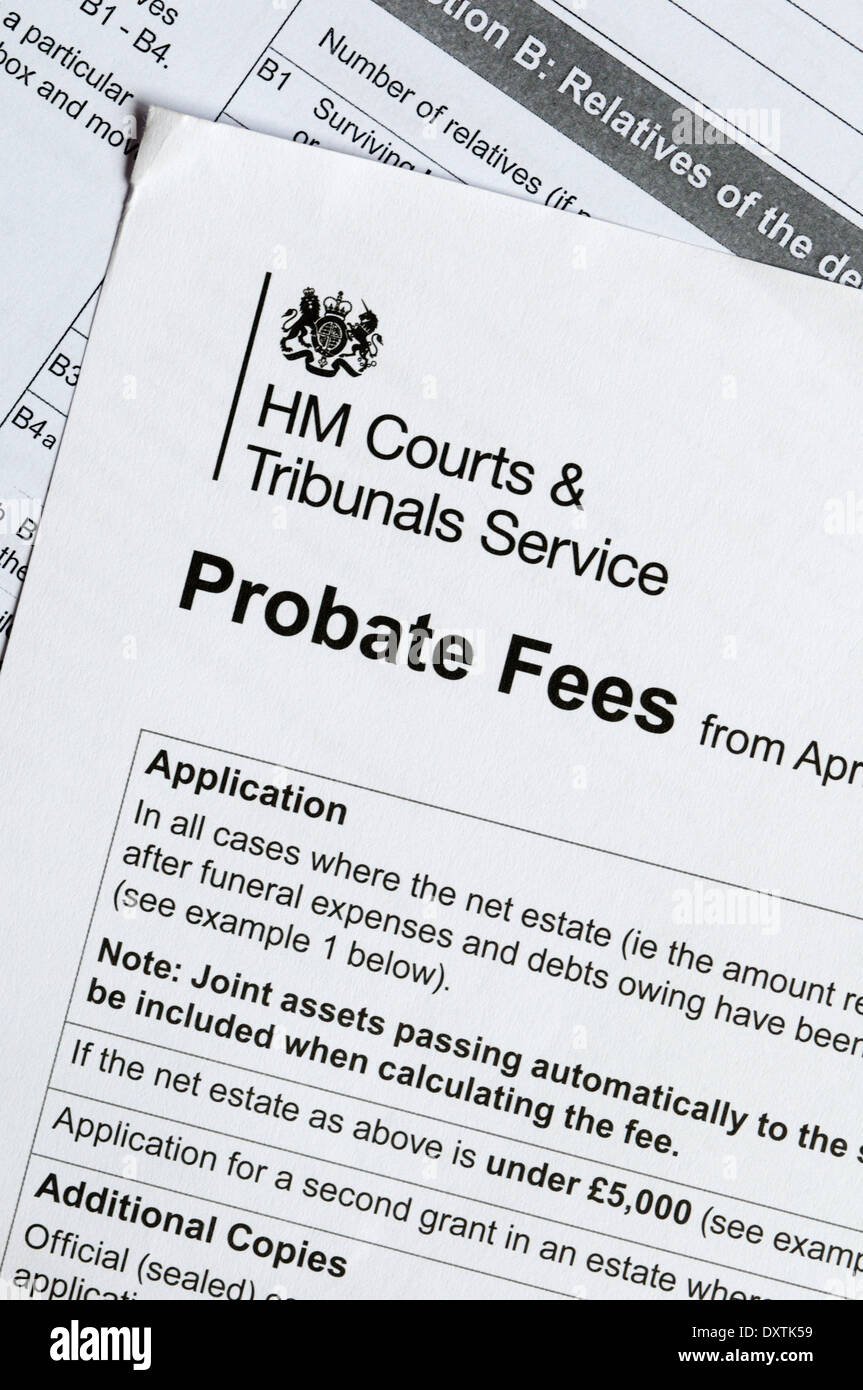 HM Courts & Tribunals Service leaflet PA3 'Probate Fees' Stock Photo