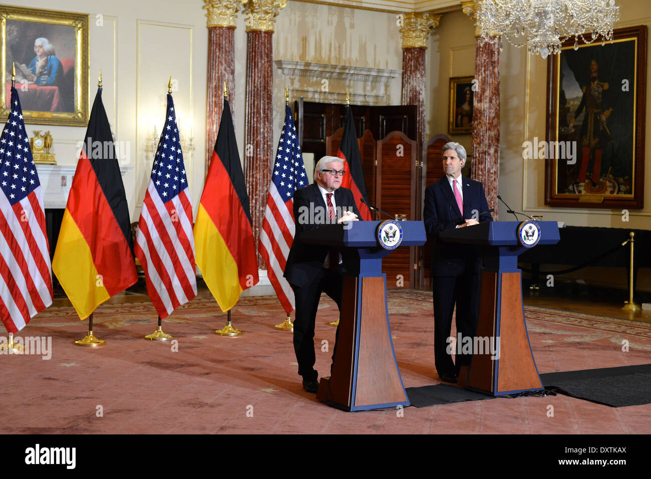 Secretary Kerry and German Foreign Minister Steinmeier Address Reporters Stock Photo