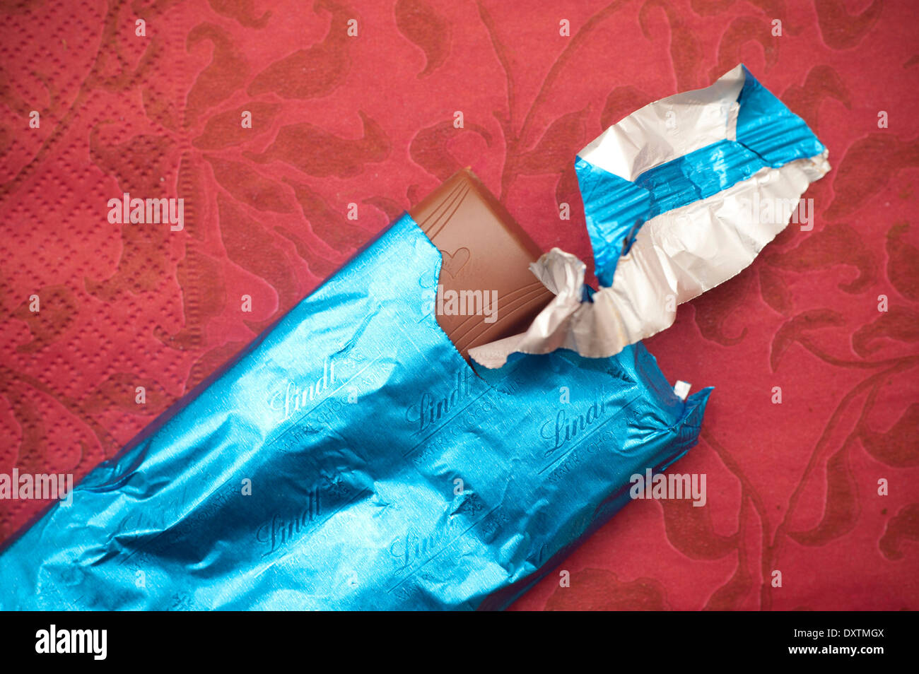 tablet of Lindt chocolate just unpacked Stock Photo
