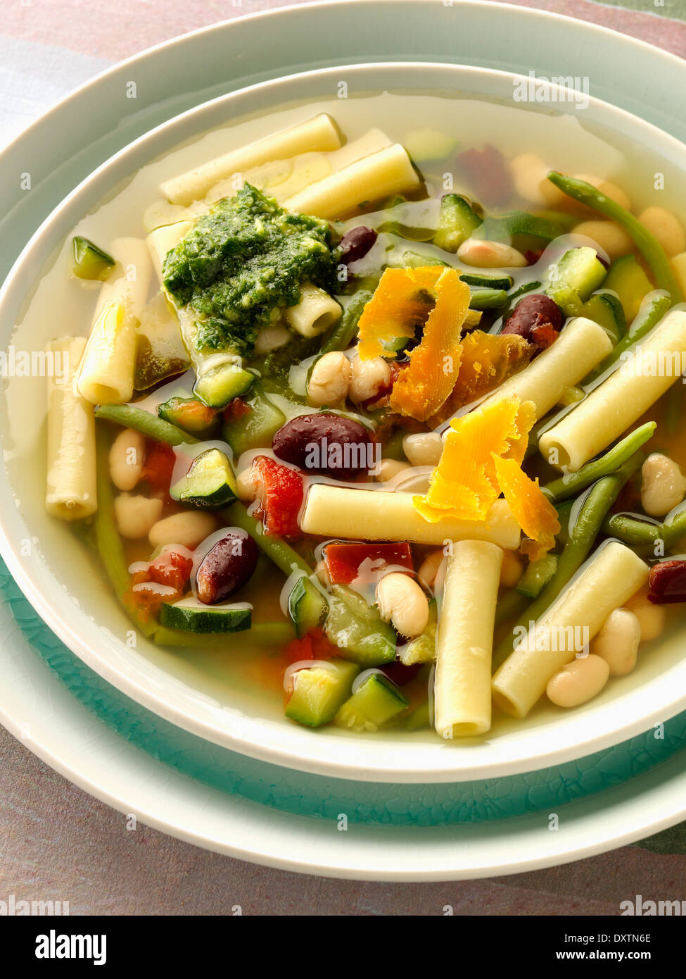 Pistou soup with aged Mimolette Stock Photo