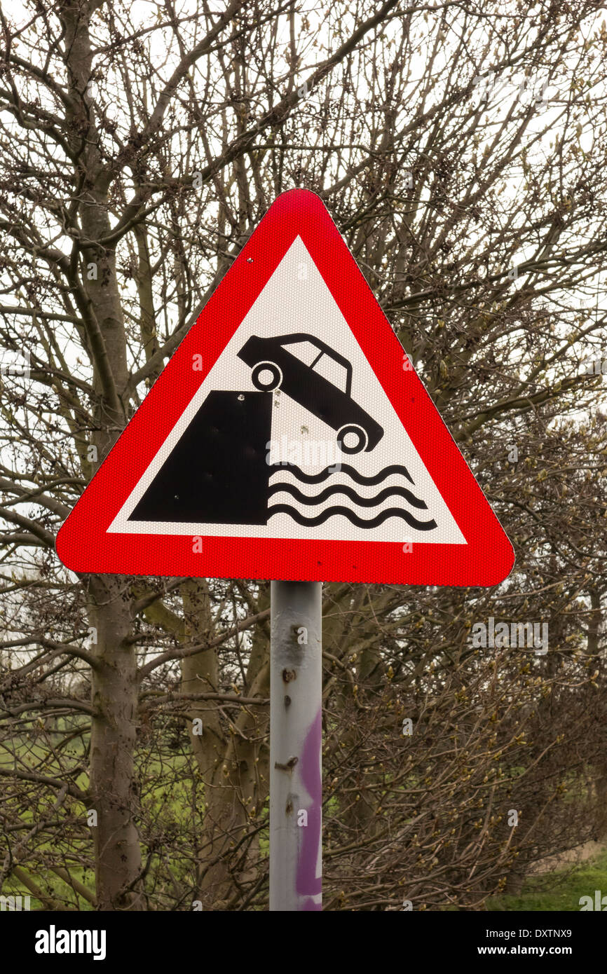 Motorists warning sign of river ahead Stock Photo