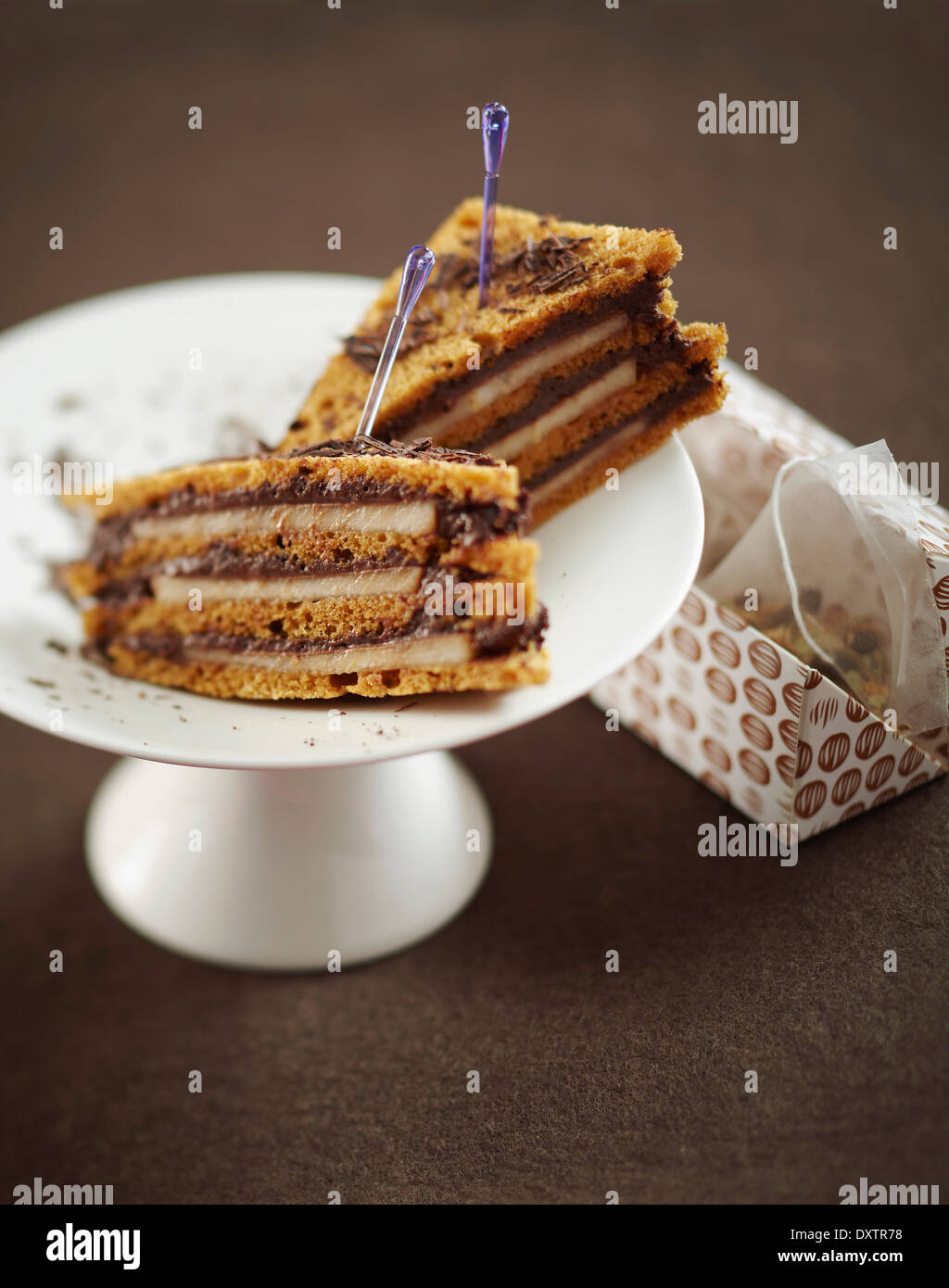Chocolate and pear gingerbread club sandwich Stock Photo