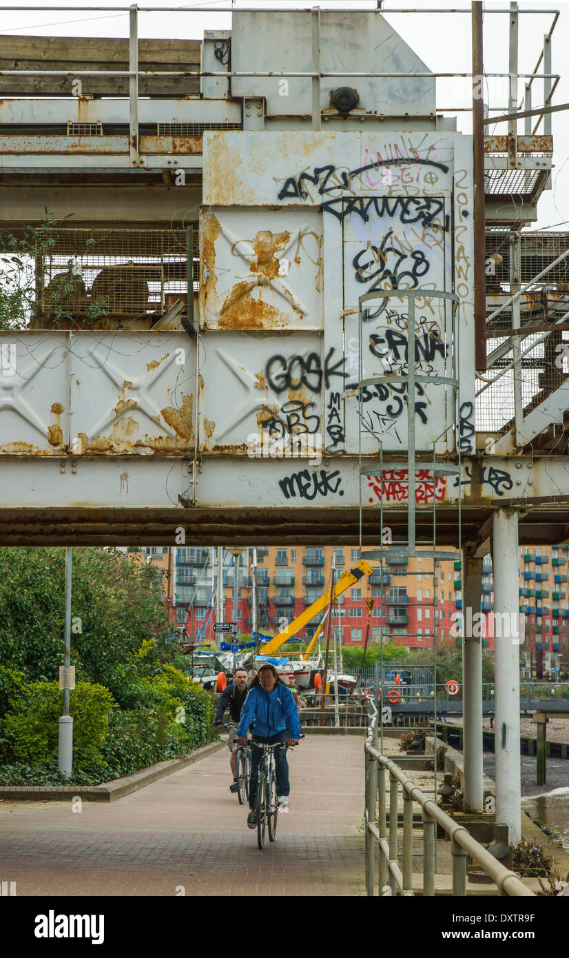 industrial river machinery on Thames Path, London Stock Photo