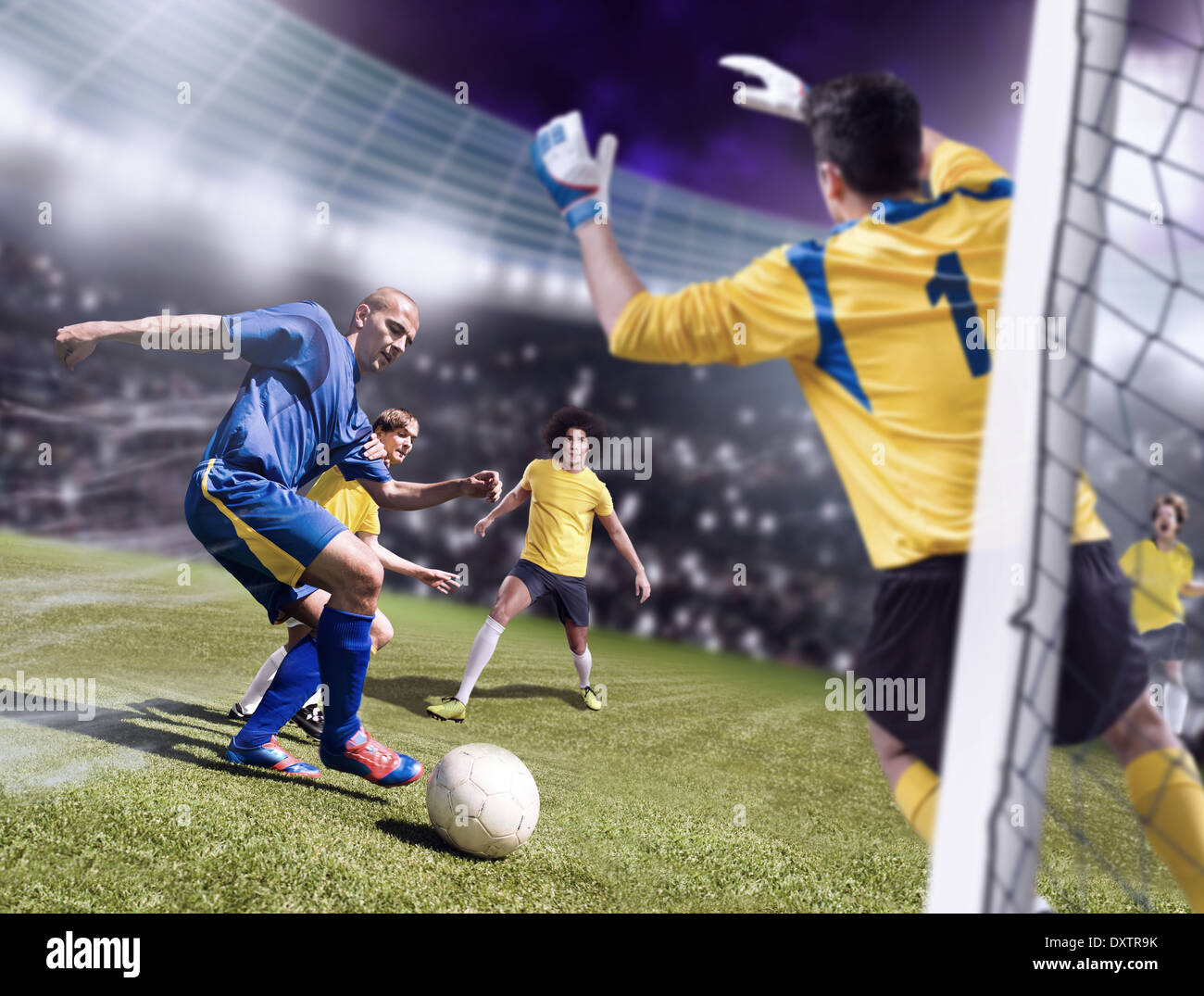 soccer or football players from opposing team on the field Stock Photo