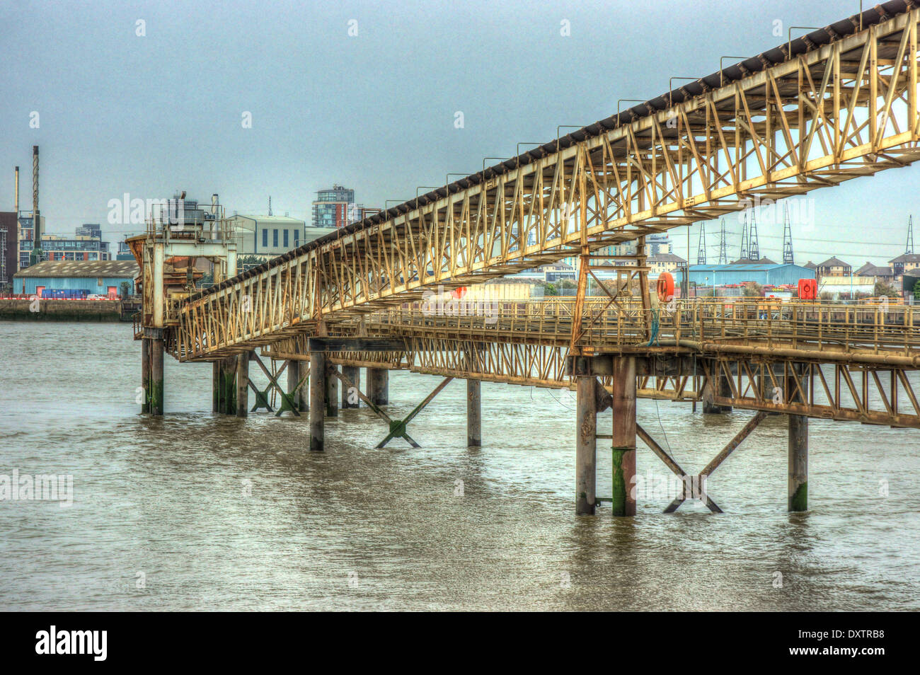 industrial river machinery,  London  River Thames industrial activity Stock Photo