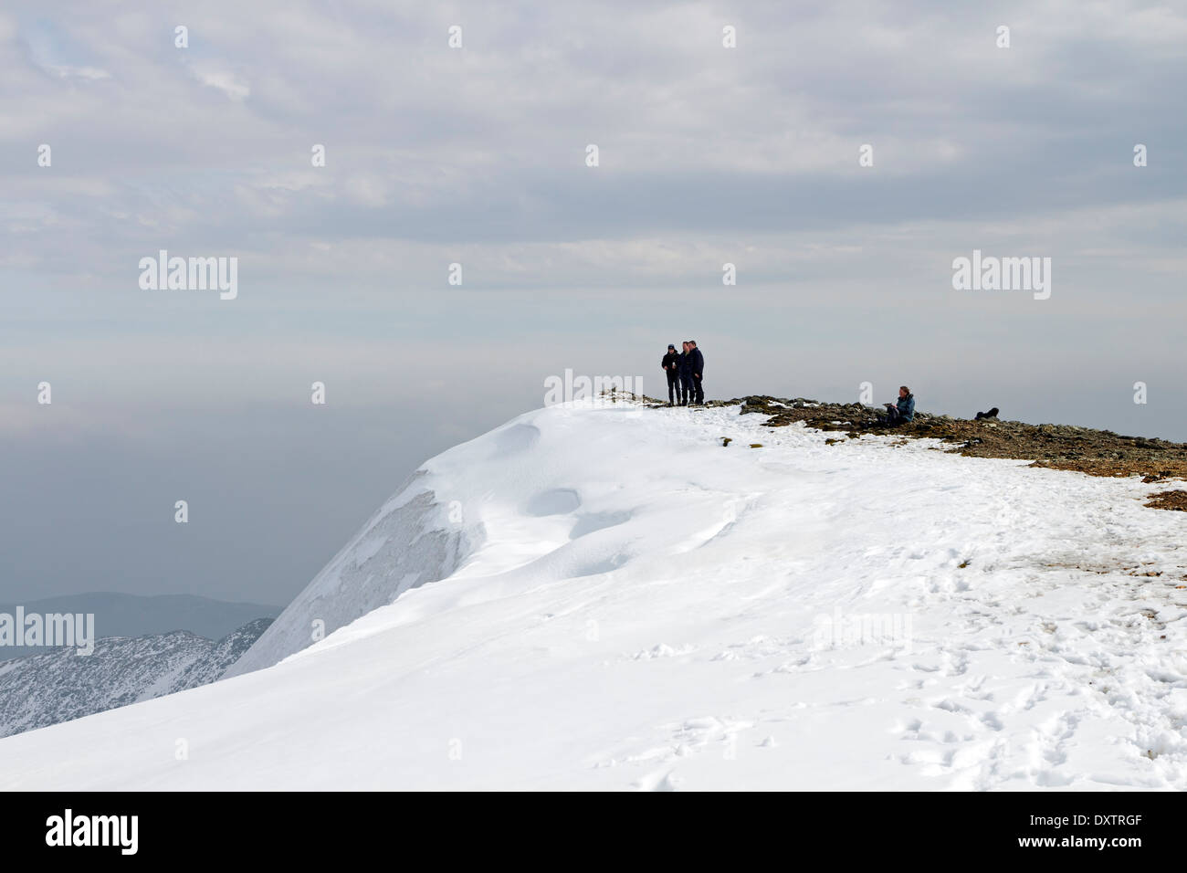 Walkers on the Summit of Helvellyn Lake District Cumbria UK Stock Photo