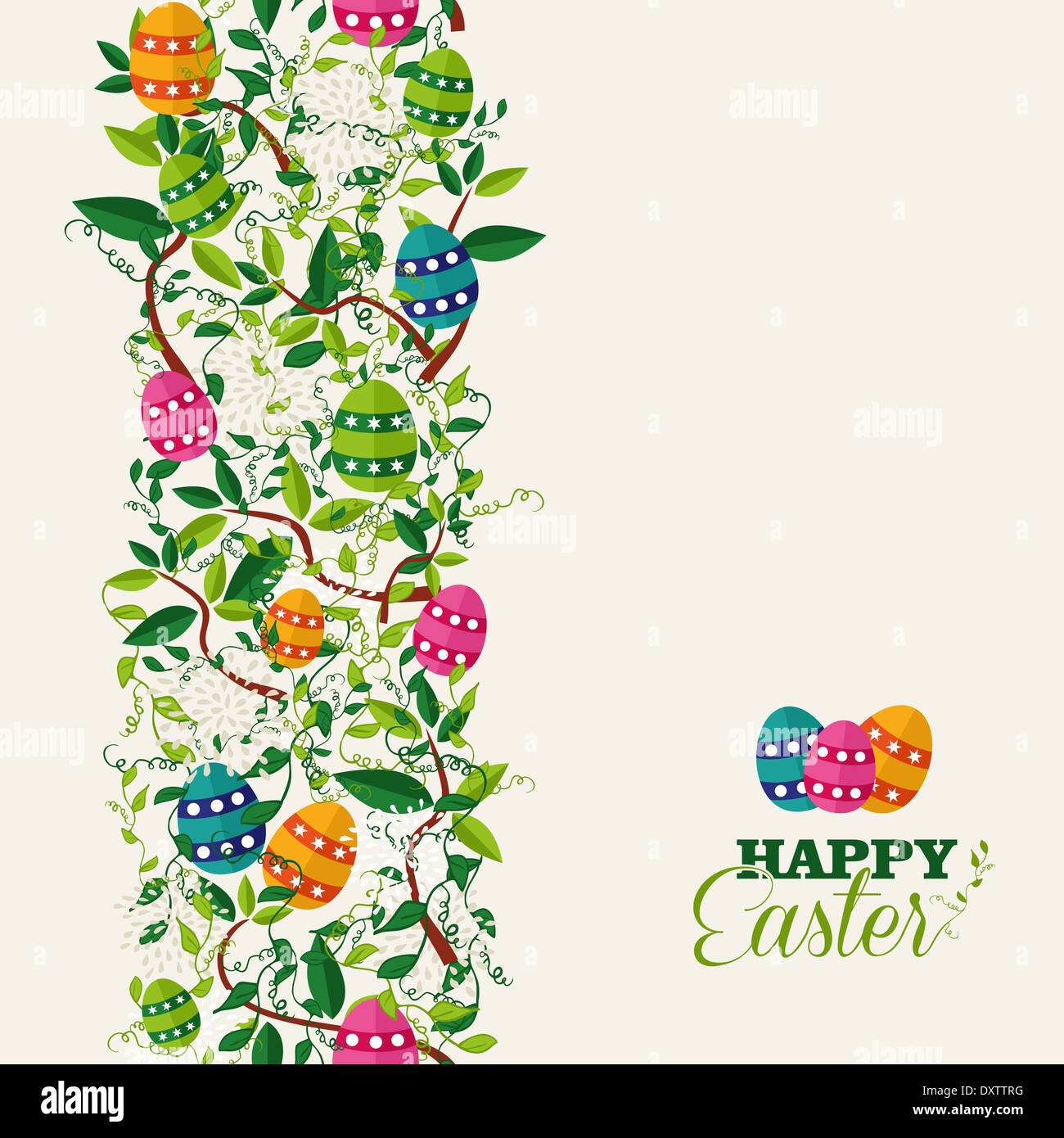 Cute colorful Easter seamless pattern with flowers and colors eggs ...