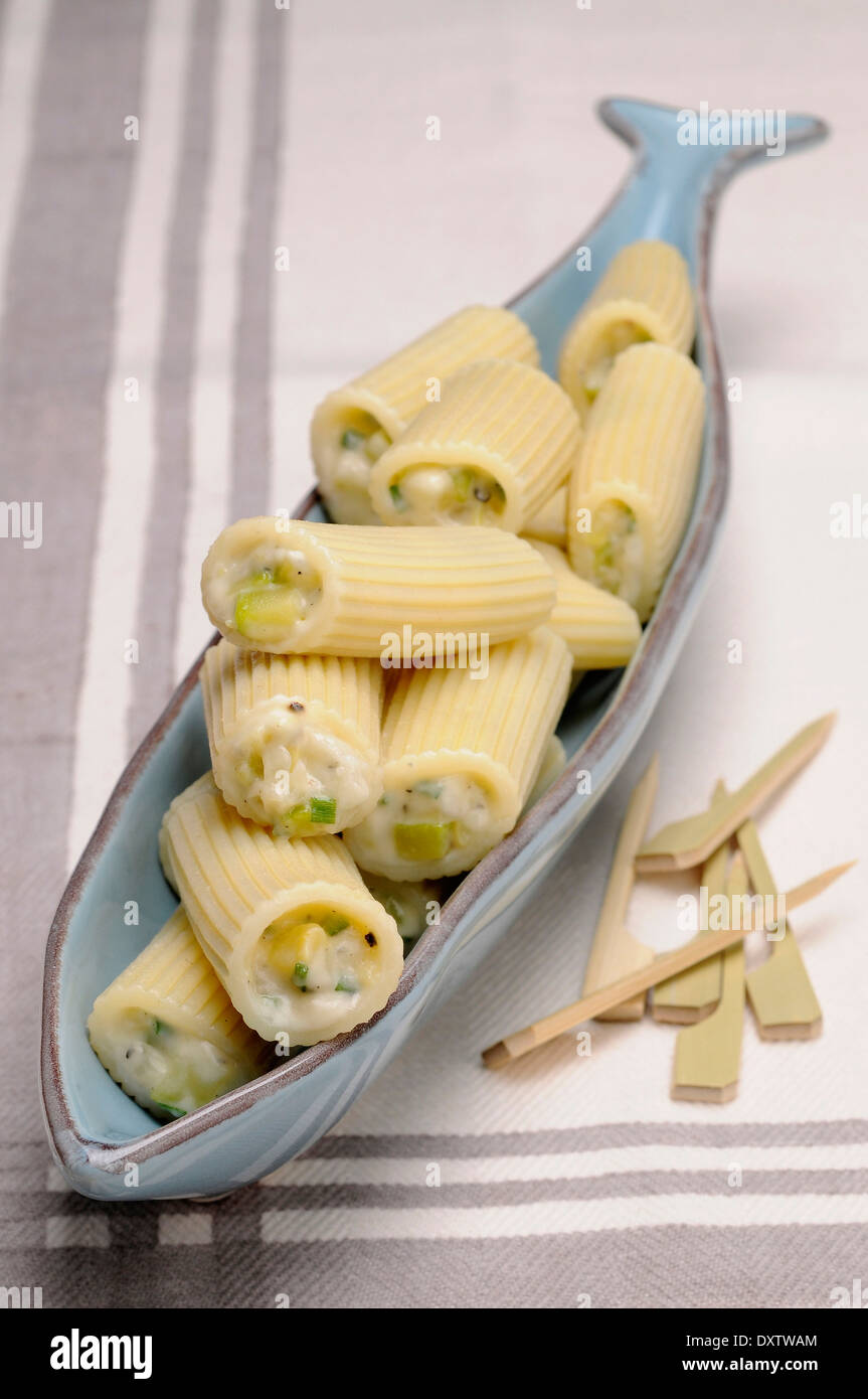 Rigatoni stuffed with gorgonzola and zucchinis Stock Photo