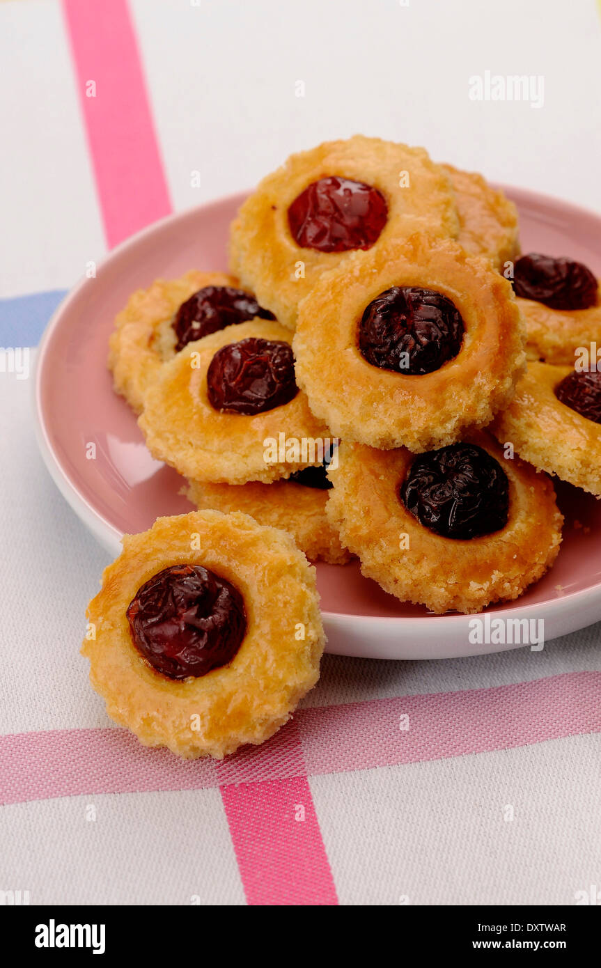 Cherry shortbread cookies Stock Photo Alamy
