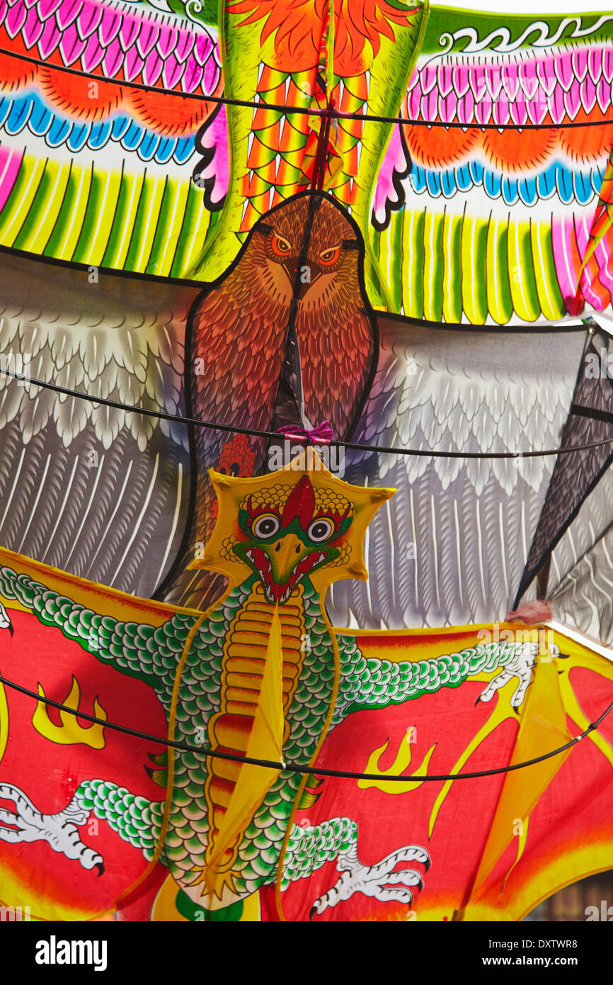 Detail of a traditional kite for sale in a street near Yuyuan Garden, in Shanghai, China. Stock Photo