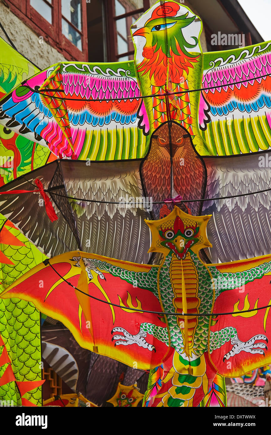 Detail of a traditional kite for sale in a street near Yuyuan Garden, in Shanghai, China. Stock Photo