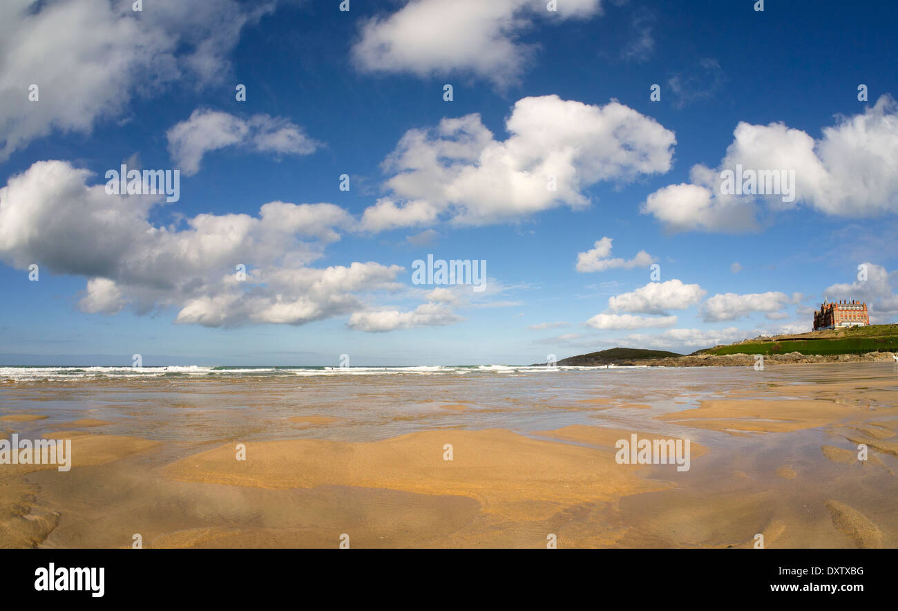 Fistral beach Newquay Cornwall white clouds and big blue sky Stock Photo