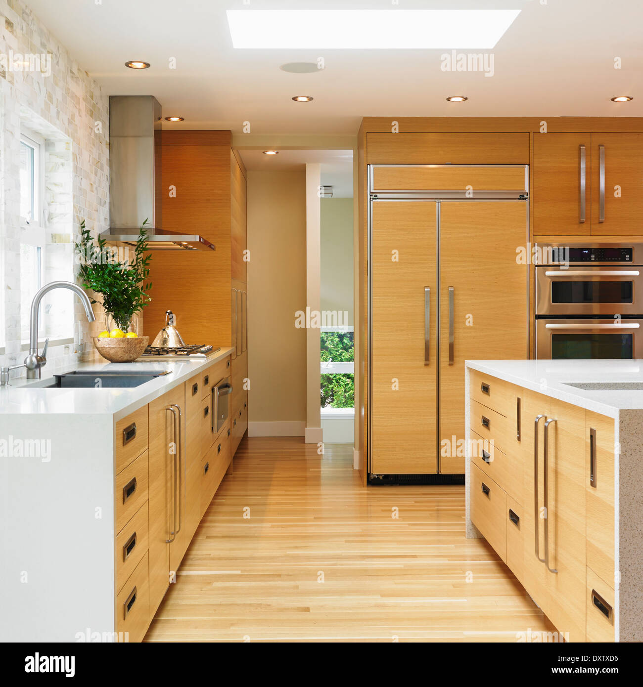 Modern Galley Kitchen With Edge Grain Oak Cabinets Victoria Stock