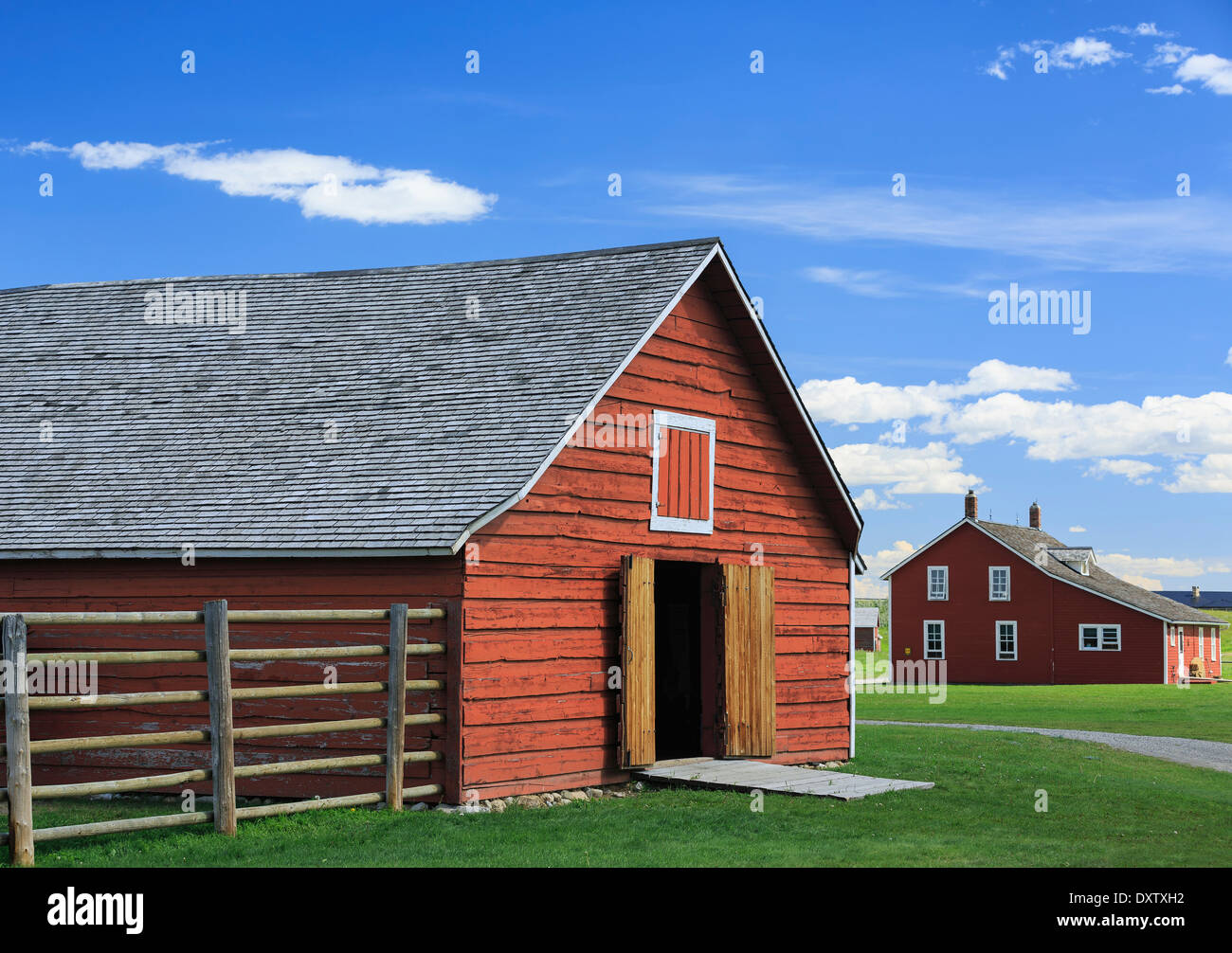 Red barn at Bar U Ranch, National Historic Site of Canada; Alberta, Canada Stock Photo