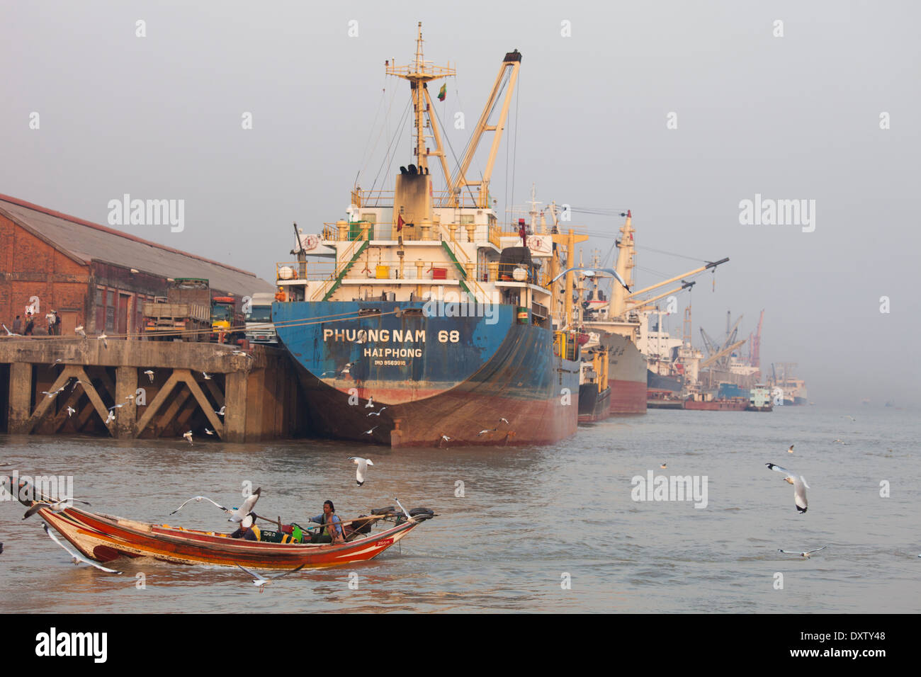 Ships at port, Yangon, Myanmar Stock Photo - Alamy