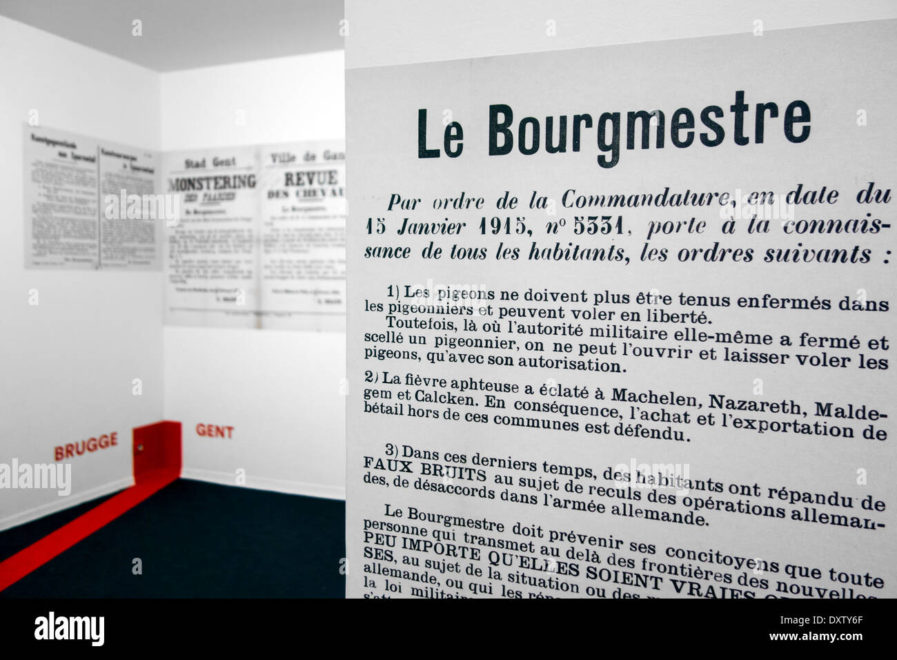 WW1 placard with notices in French of the mayor for Flemish civilians during the First World War One German occupation Stock Photo