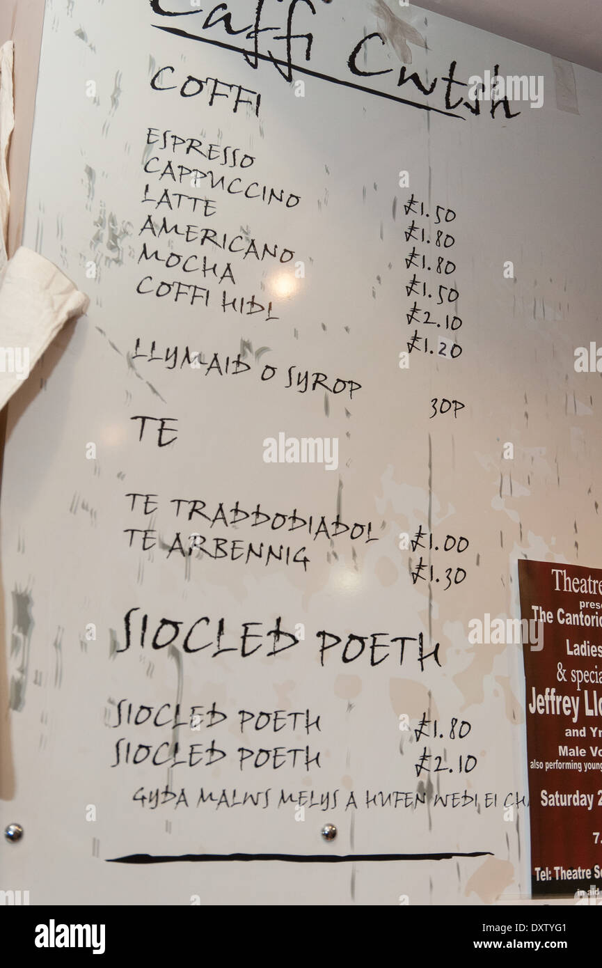 Cafe Menu Board in Welsh Stock Photo Alamy