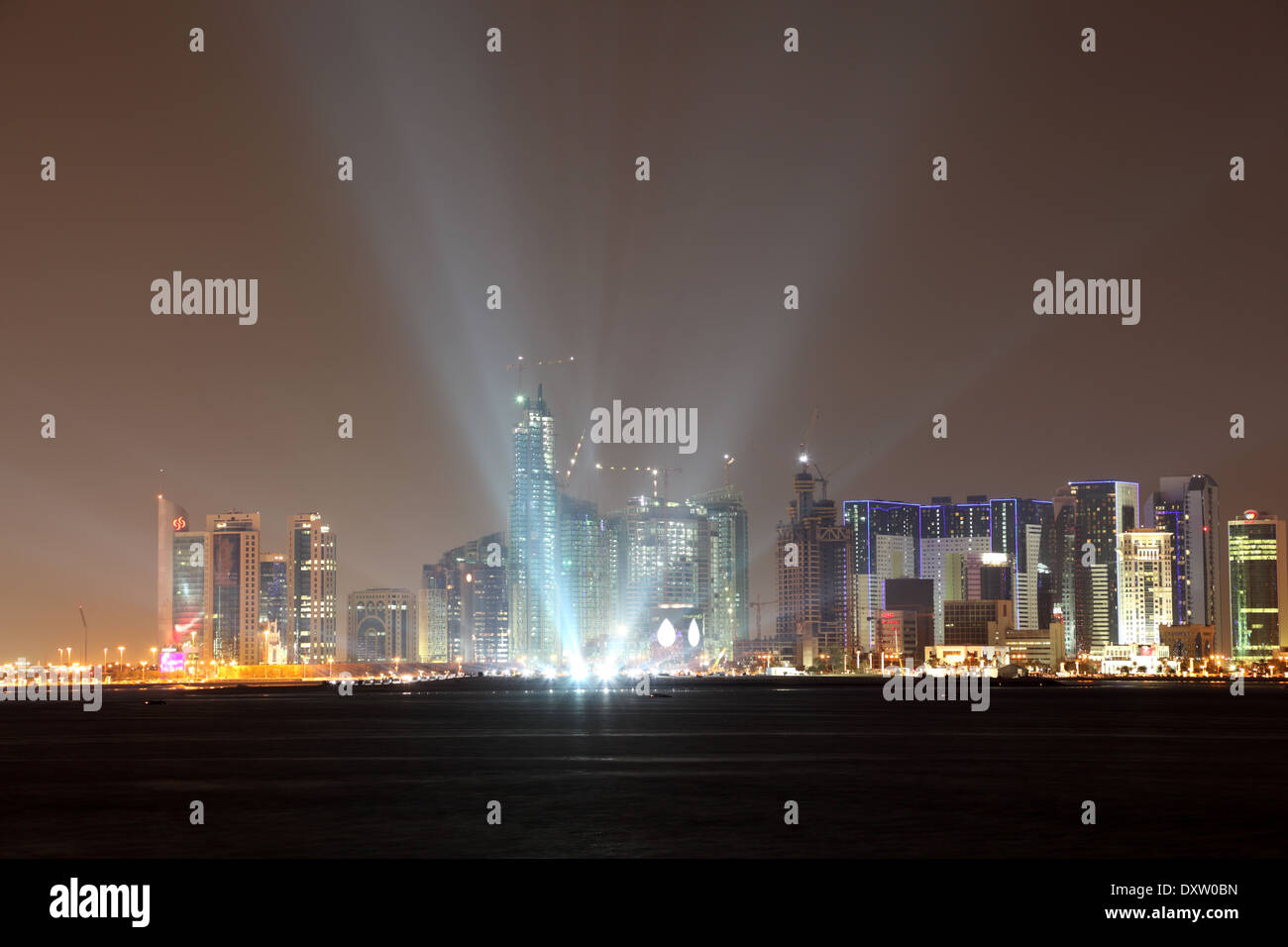 Doha skyline at night. Qatar, Middle East Stock Photo