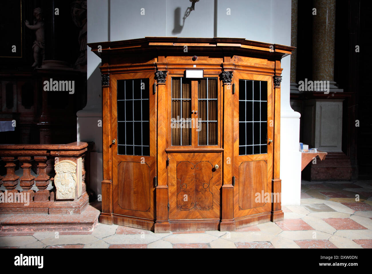 Confessional box in St Stevens Cathedral in Passau, Bavaria Stock Photo