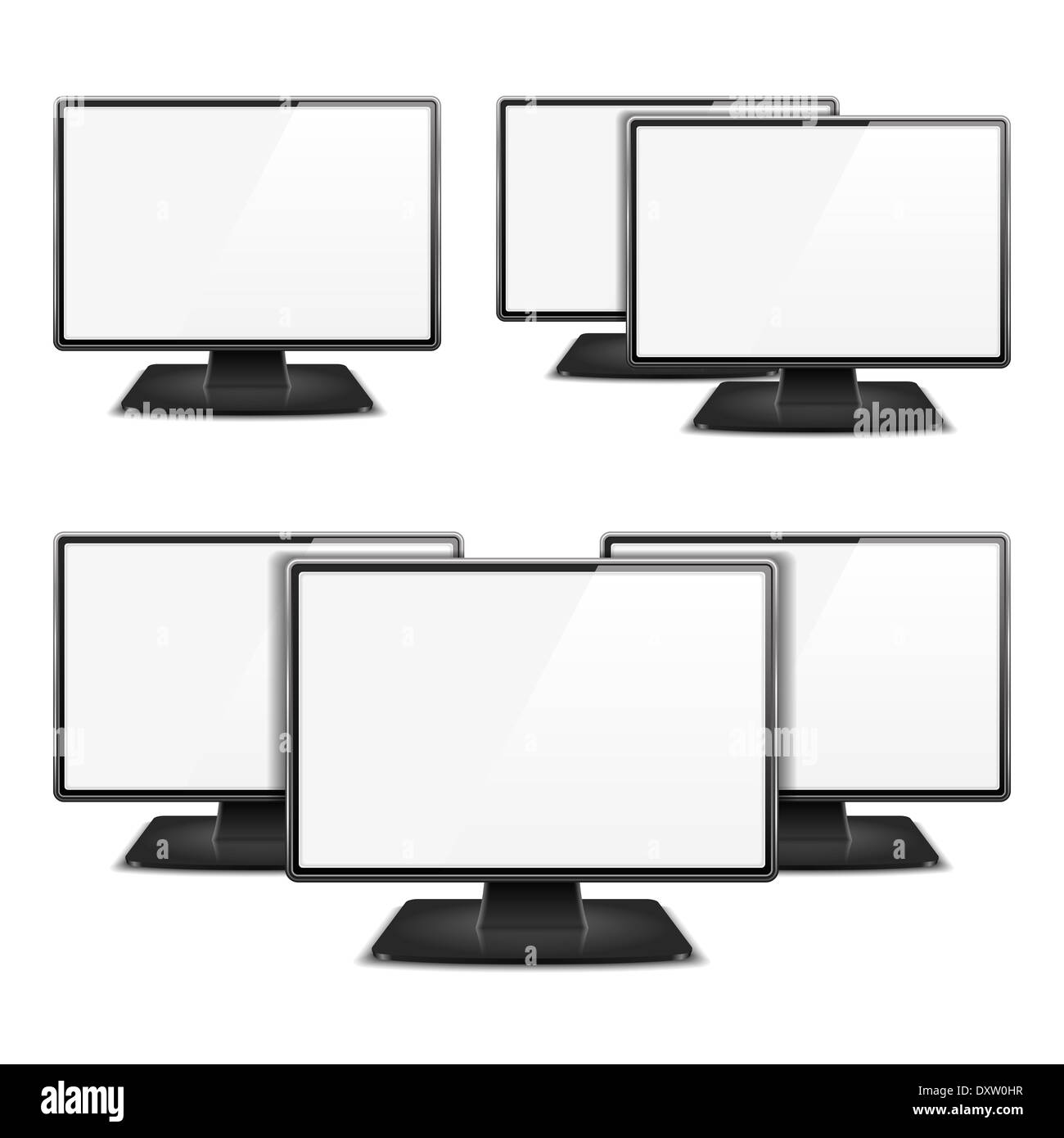 Computer monitors on white background Stock Photo