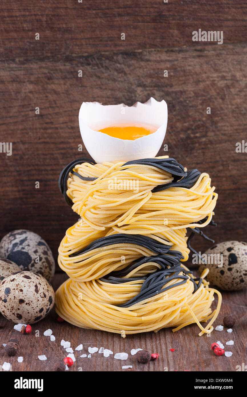 Homemade Italian angel hair noodles with eggs Stock Photo