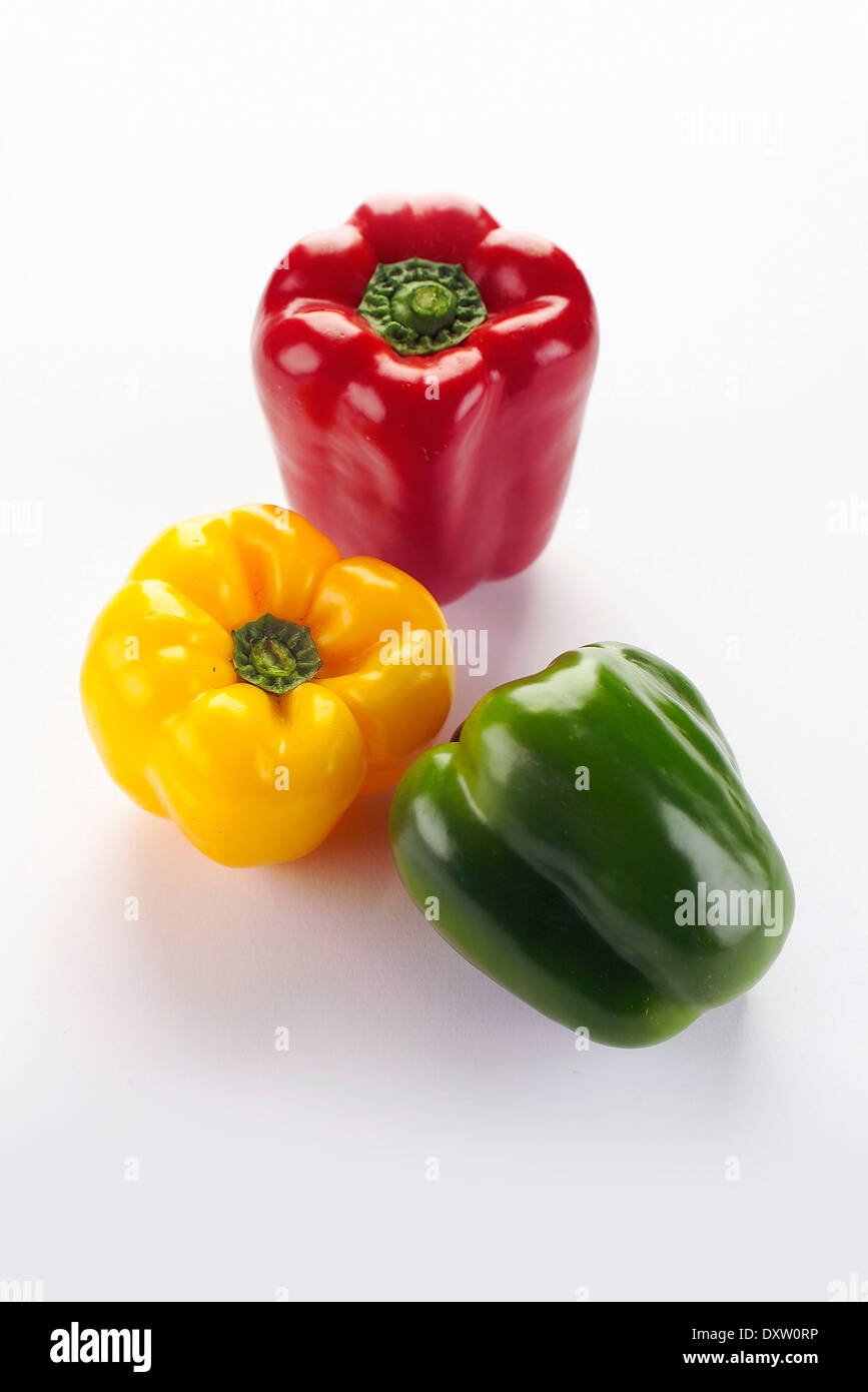 Three different colored bell peppers Stock Photo Alamy