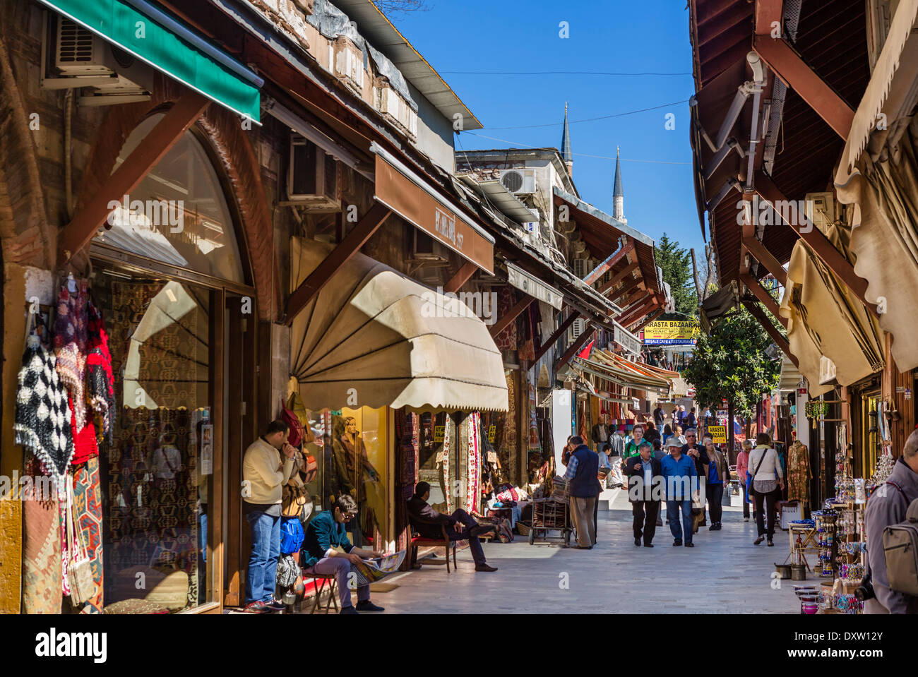 Shops in the Arasta Bazaar near the Blue Mosque (Sultanahmet Camii), Sultanahmet district, Istanbul,Turkey Stock Photo