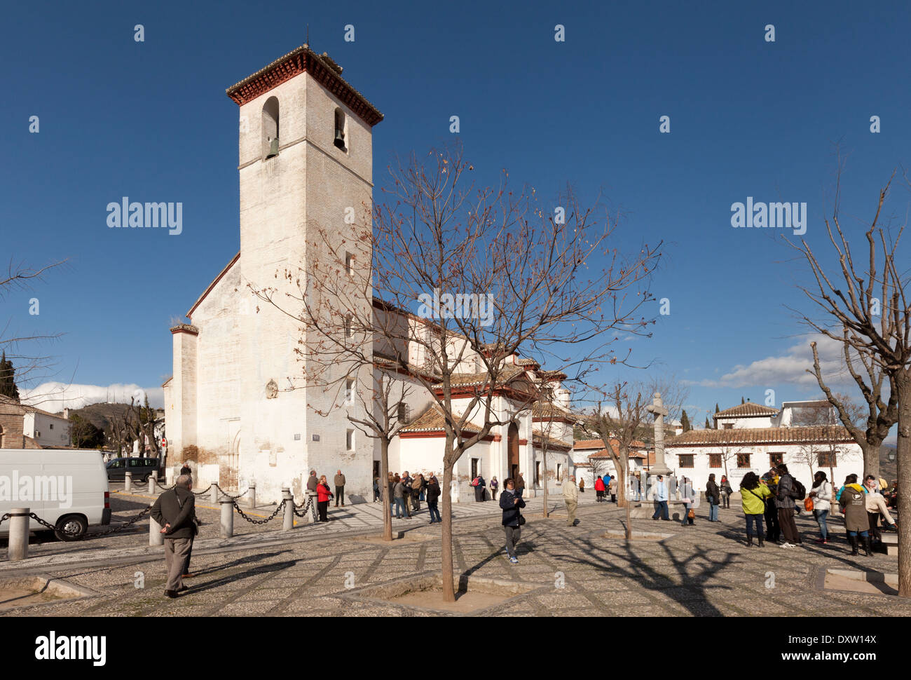 Church of St Nicholas, a well known viewpoint for the Alhambra Palace, Granada, Andalusia Spain Europe Stock Photo