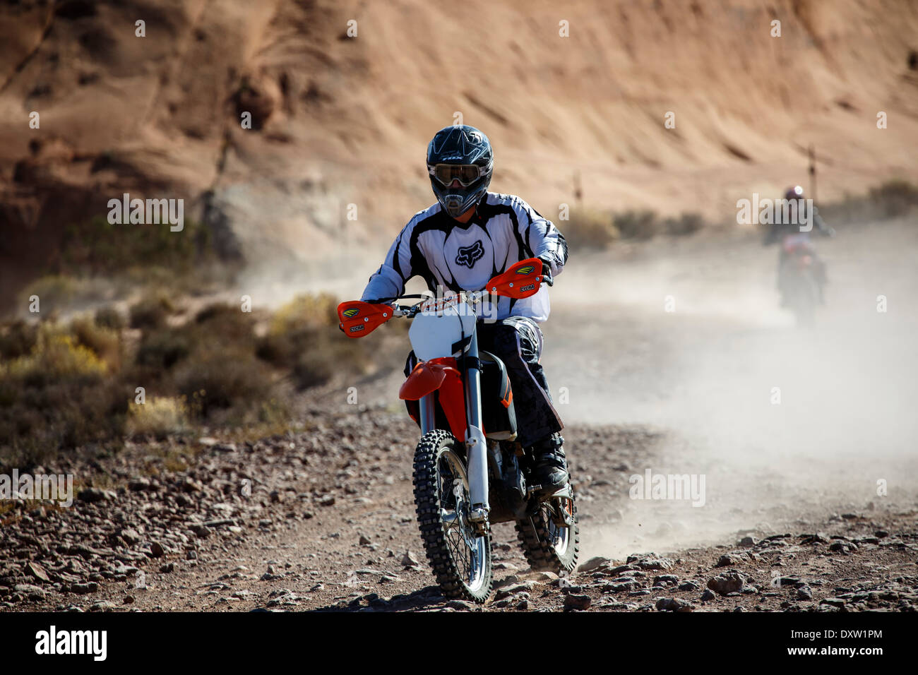 Motocross riders, Hell's Revenge Trail, Sand Flats Recreation Area, Moab, Utah USA Stock Photo