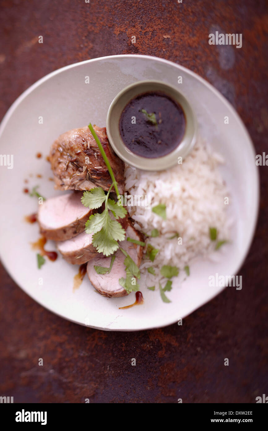 Pork filet mignon marinated in honey and fennel seeds,white rice Stock