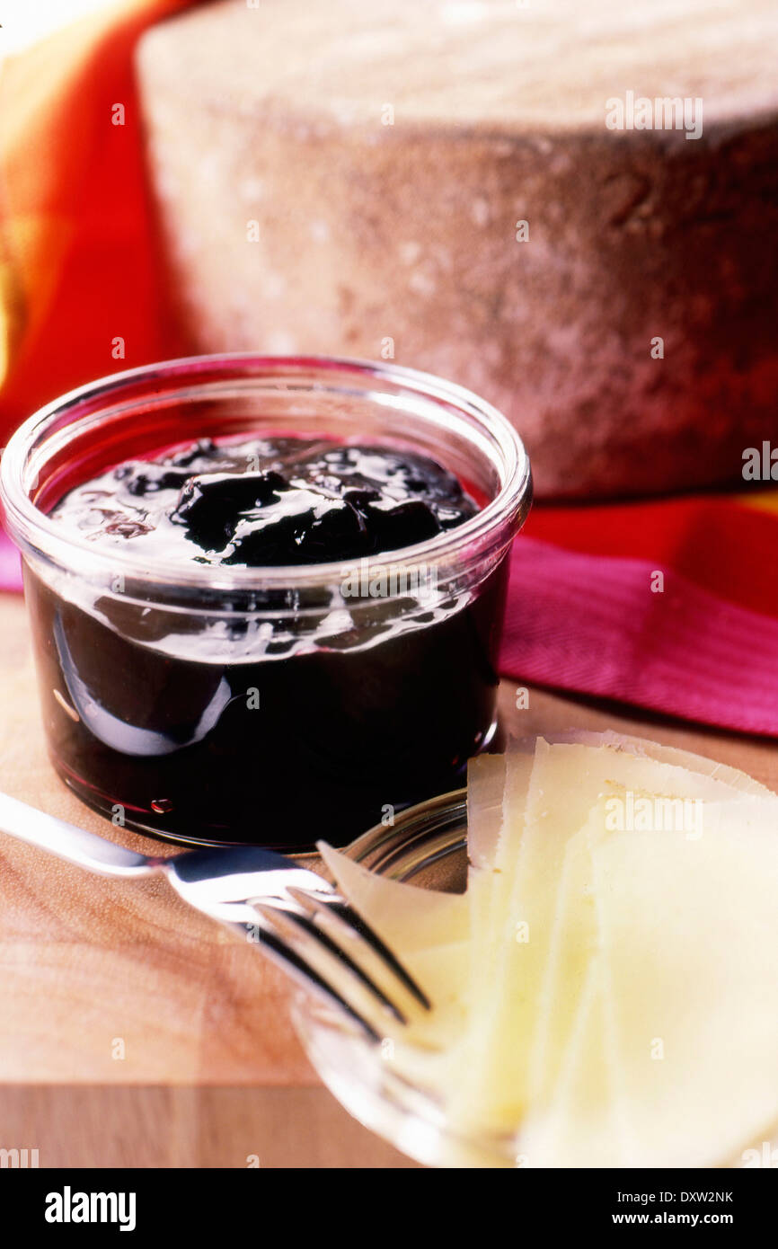 Cherry jam with Basque sheep's cheese Stock Photo