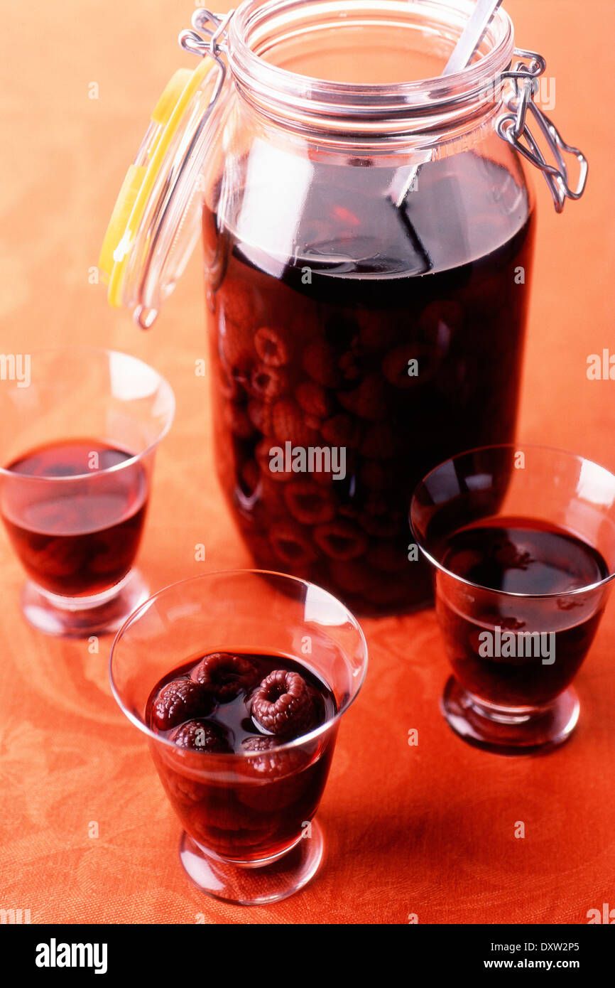 Raspberries in Eau-de-vie Stock Photo
