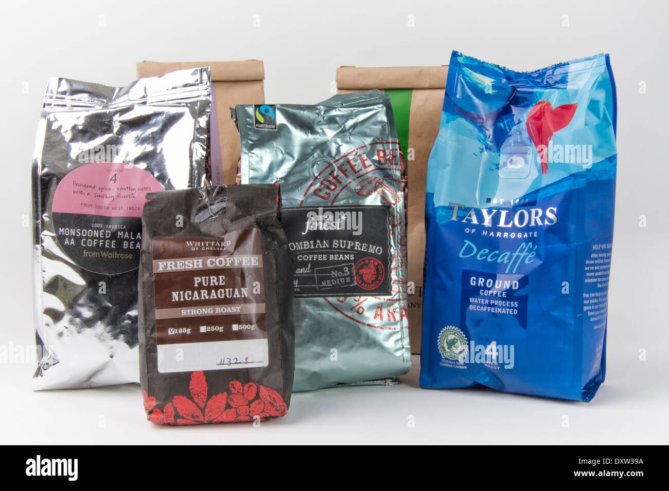 Selection of bagged coffee beans and ground coffee Stock Photo Alamy